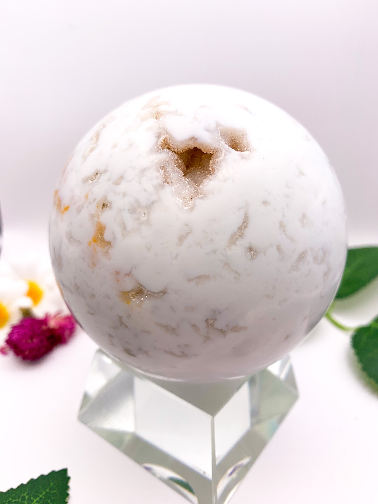 White Druzy Ocean Jasper Sphere (Rare) - Crystal Love Treasures