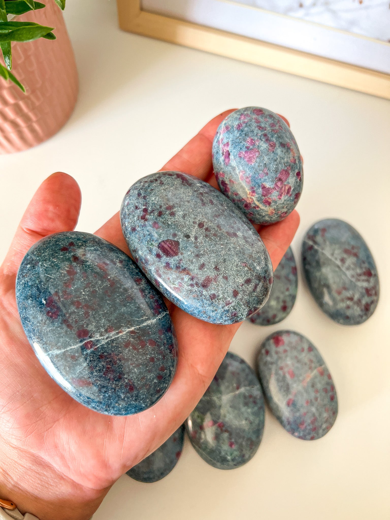 Ruby Kyanite Palm Stone - Crystal Love Treasures