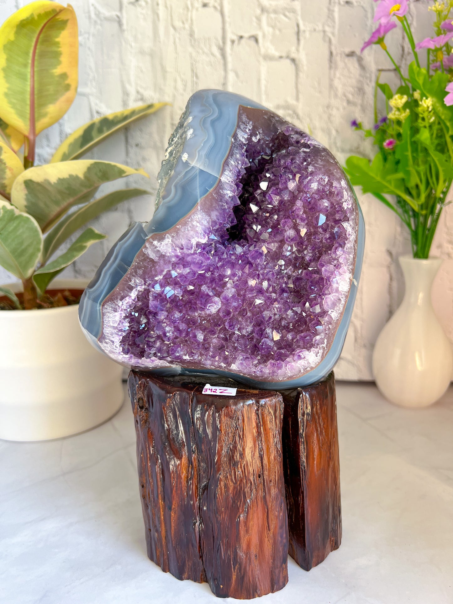 Amethyst and Agate on Custom Stand - Crystal Love Treasures