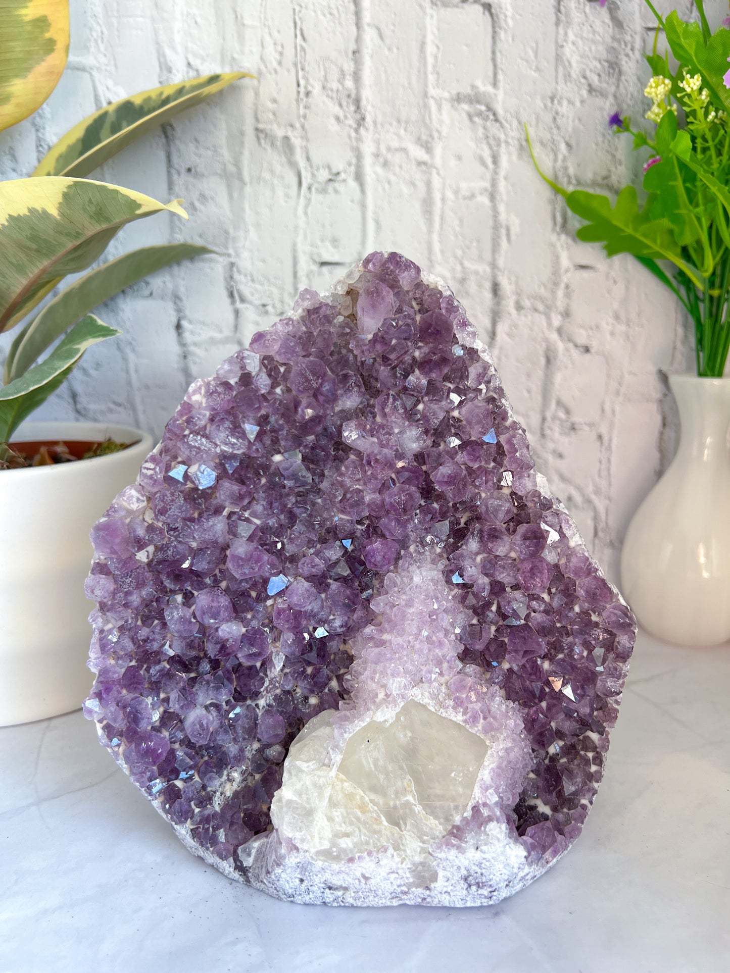Amethyst Cut base with Calcite inclusion - Crystal Love Treasures