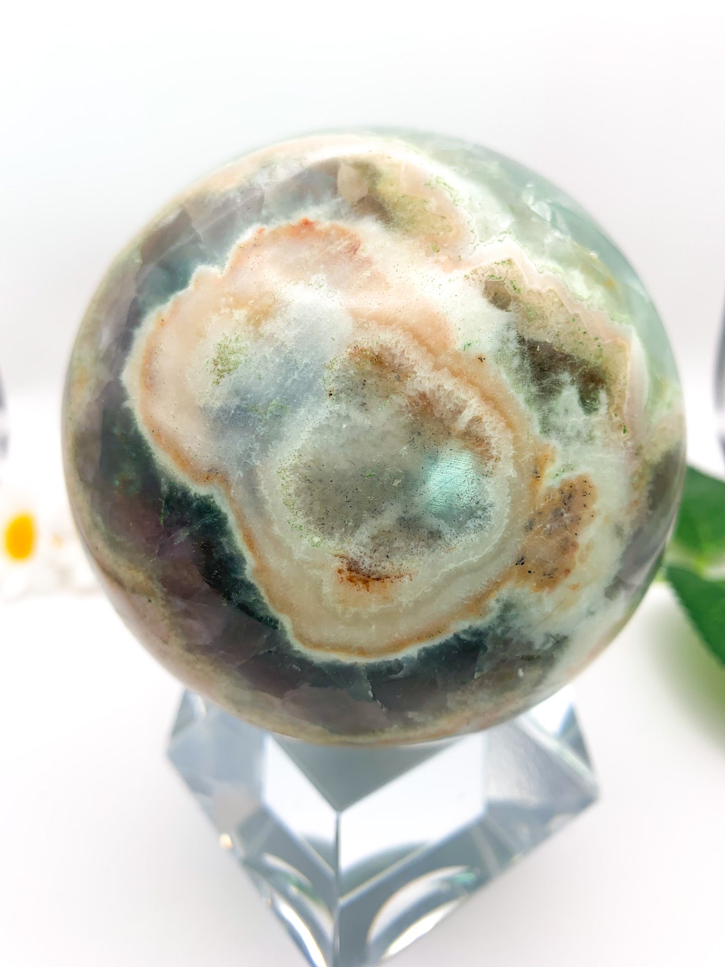 Rainbow Peach Banded Fluorite Sphere - Crystal Love Treasures