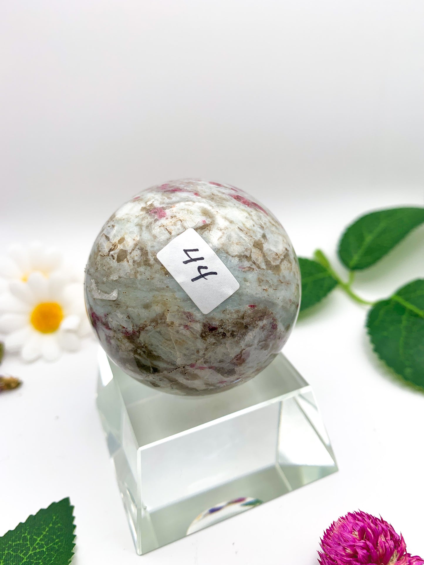 Plum Blossom Tourmaline Sphere (Rubellite in Quartz) - Crystal Love Treasures