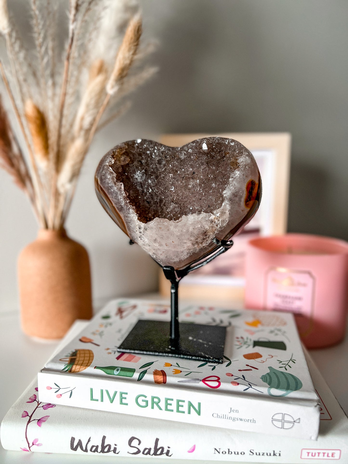 Druzy Carnelian Agate Heart with Custom Stand
