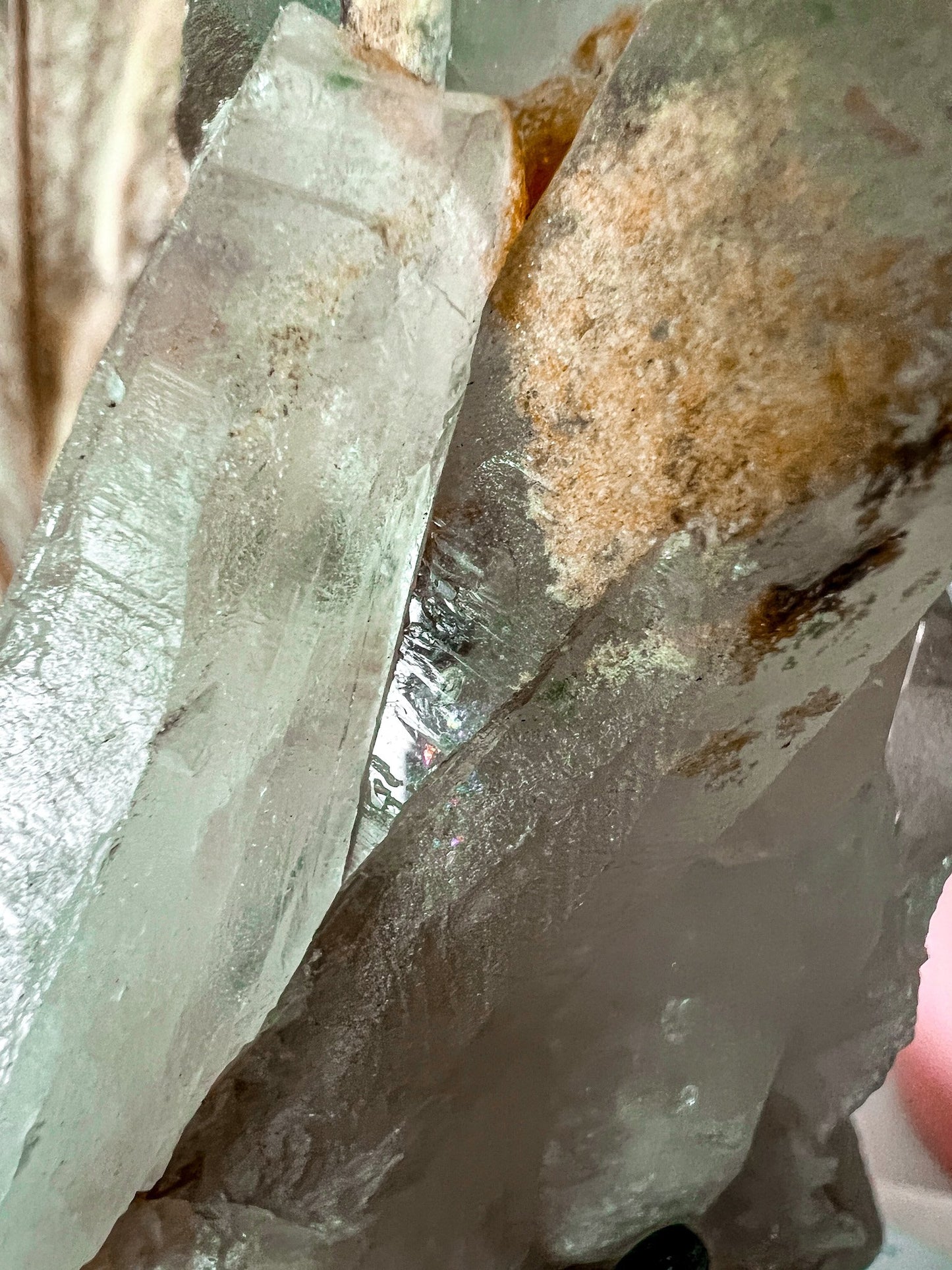 Raw Lemurian Quartz Crystal Point on Metal Stand