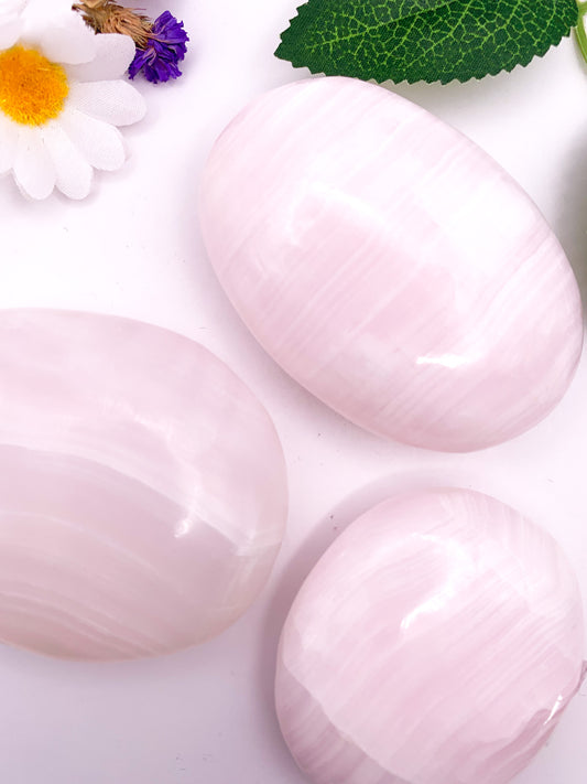 Pink Mangano Calcite Palm Stone - Crystal Love Treasures