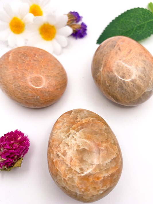Peach Moonstone Palm Stone - Crystal Love Treasures