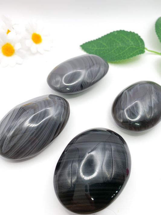 Grey Obsidian Palm Stone - Crystal Love Treasures