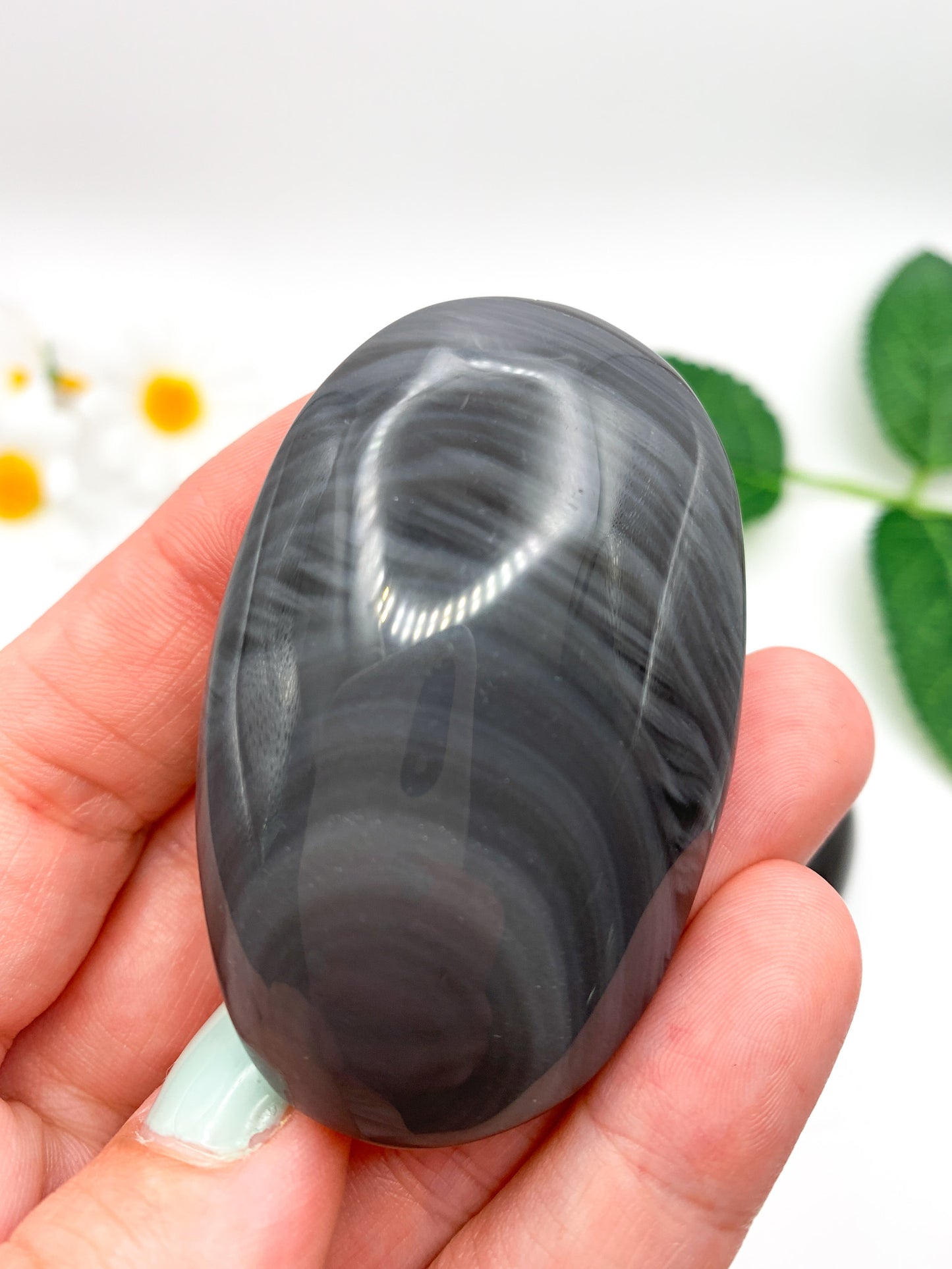 Grey Obsidian Palm Stone - Crystal Love Treasures