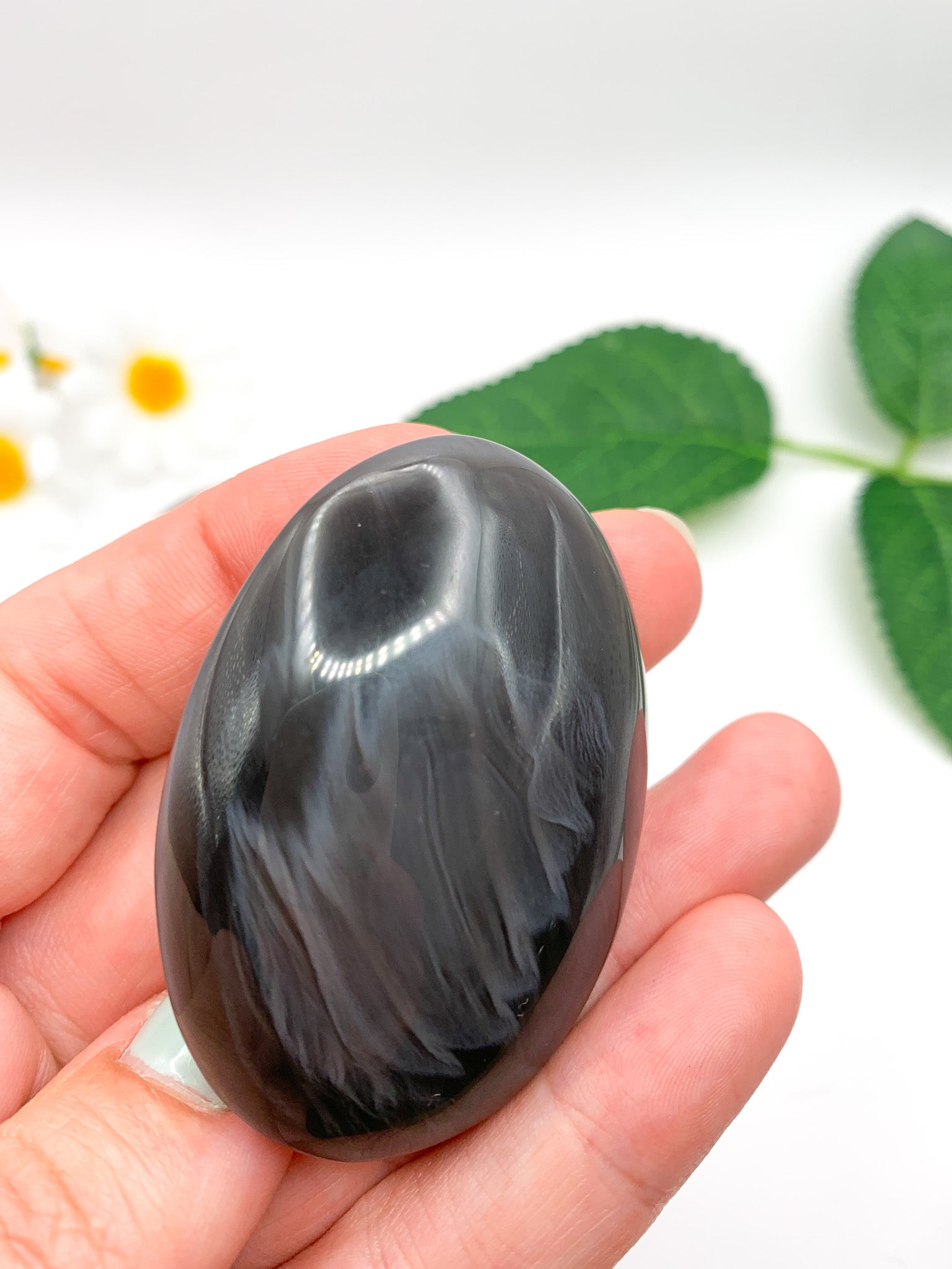 Grey Obsidian Palm Stone - Crystal Love Treasures