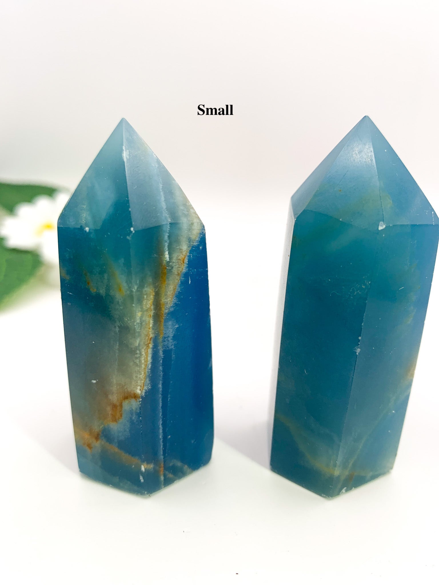 Lemurian Aquatine Calcite Tower/ Argentinian Blue Onyx (Rare) - Crystal Love Treasures