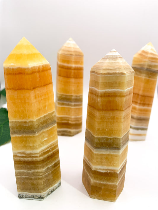 Banded Honey Orange Calcite Tower - Crystal Love Treasures