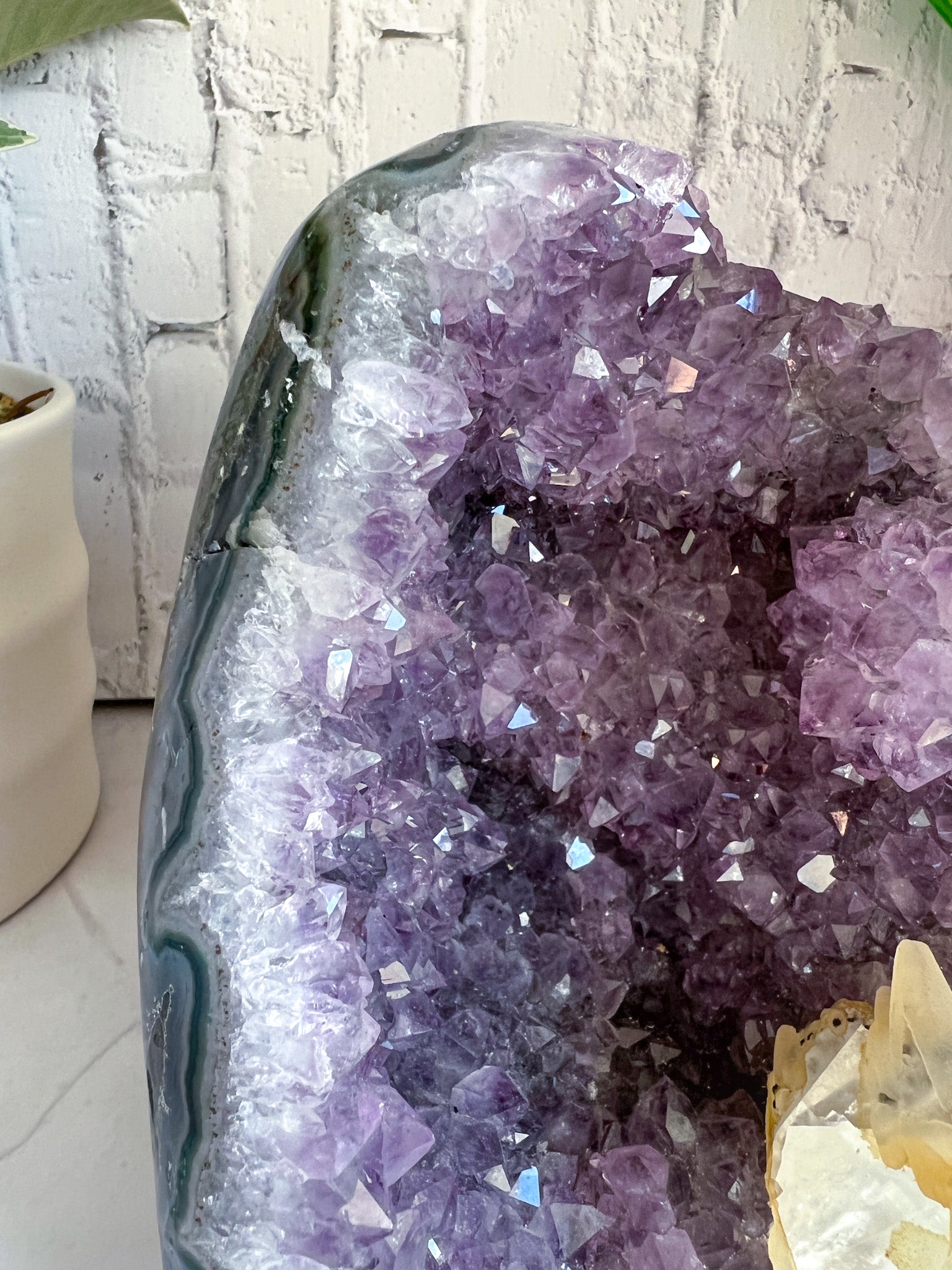 Amethyst Cut base with Calcite inclusion - Crystal Love Treasures