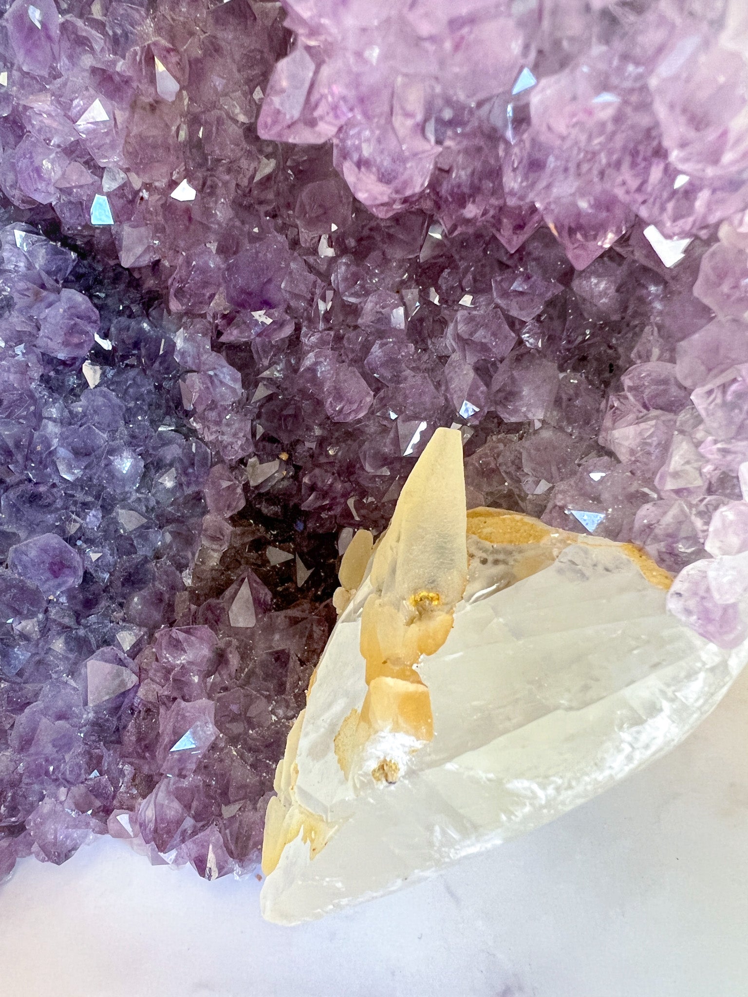 Amethyst Cut base with Calcite inclusion - Crystal Love Treasures