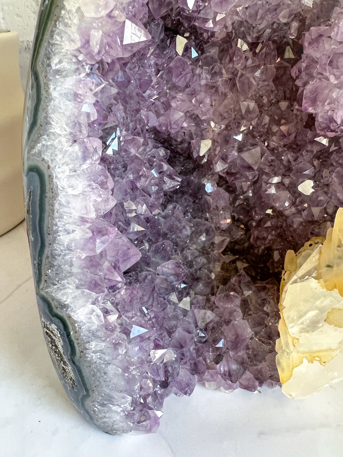 Amethyst Cut base with Calcite inclusion - Crystal Love Treasures