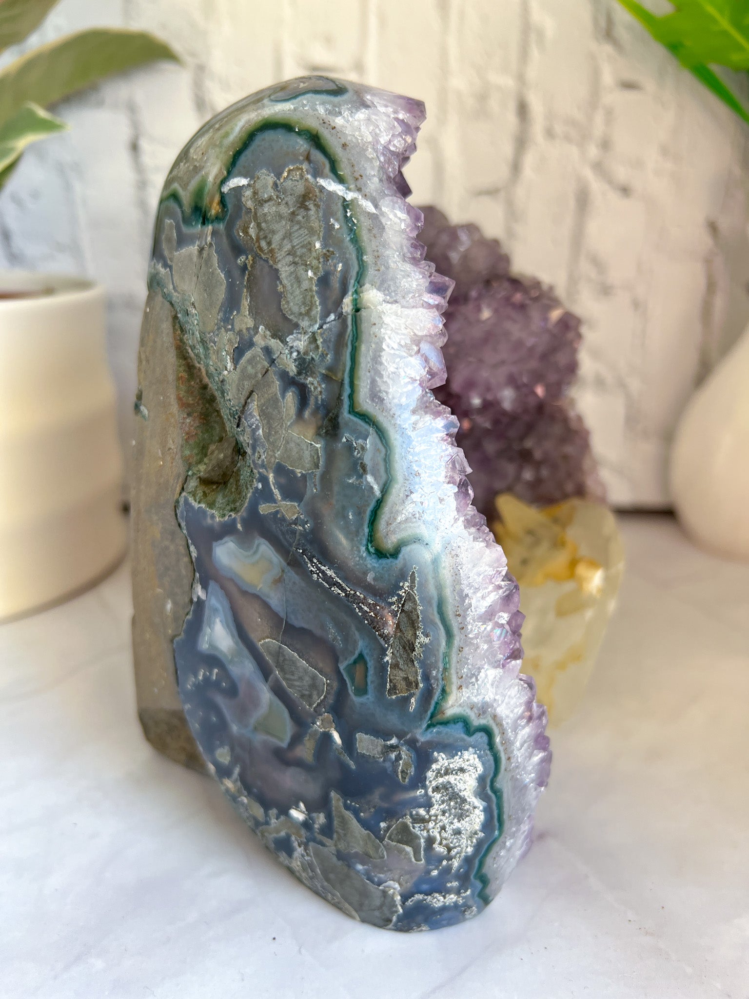 Amethyst Cut base with Calcite inclusion - Crystal Love Treasures