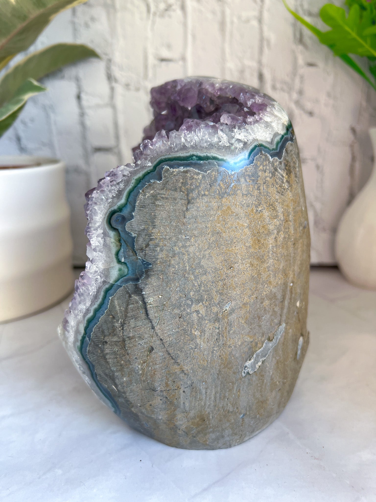 Amethyst Cut base with Calcite inclusion - Crystal Love Treasures