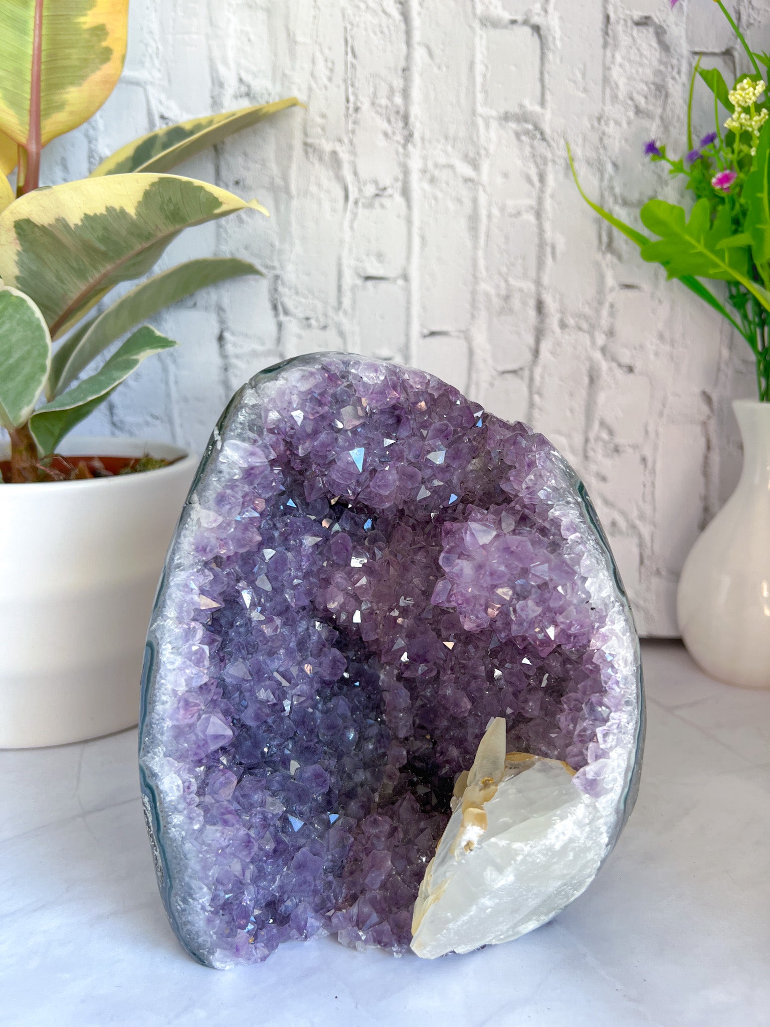Amethyst Cut base with Calcite inclusion - Crystal Love Treasures