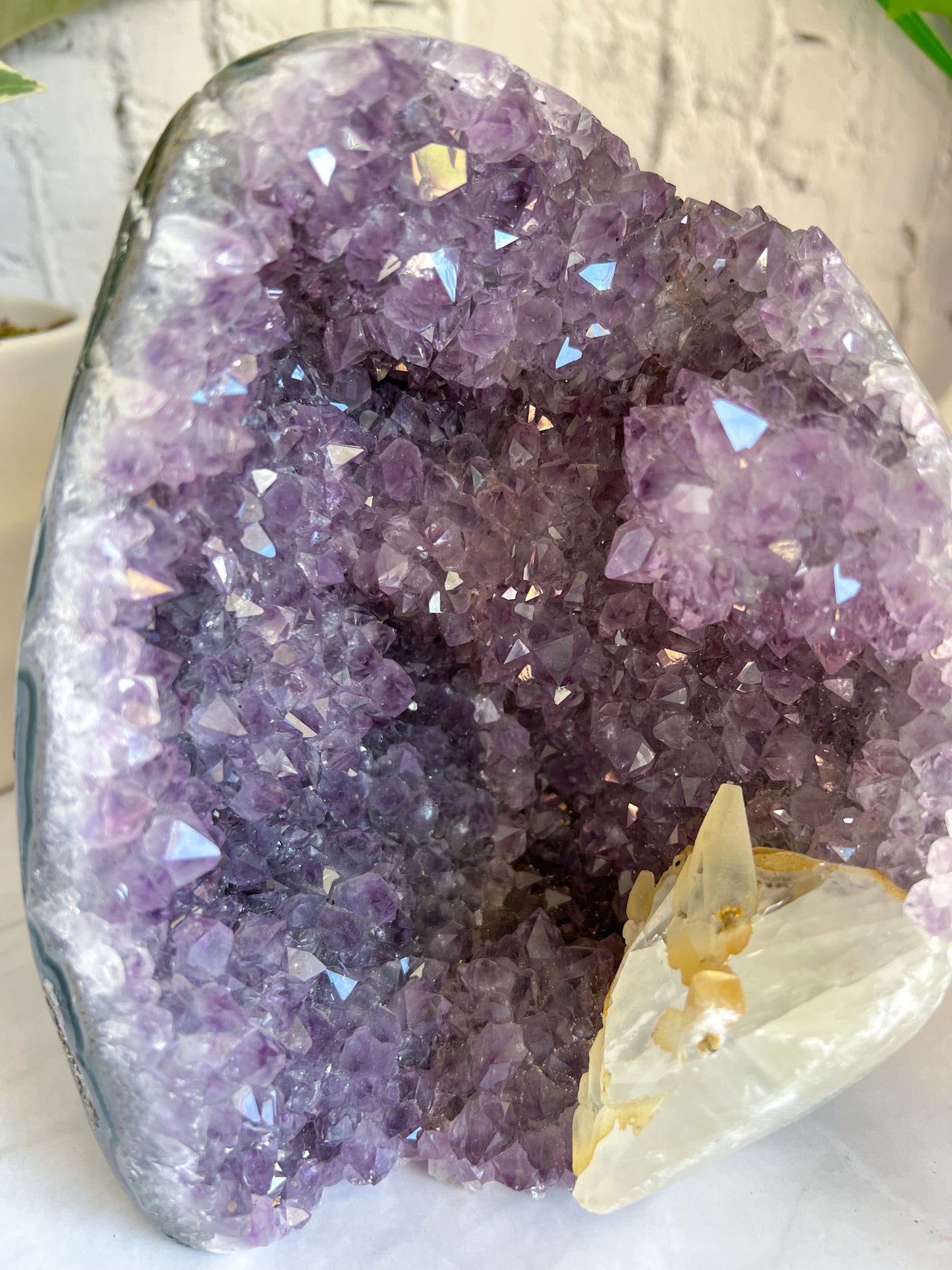 Amethyst Cut base with Calcite inclusion - Crystal Love Treasures