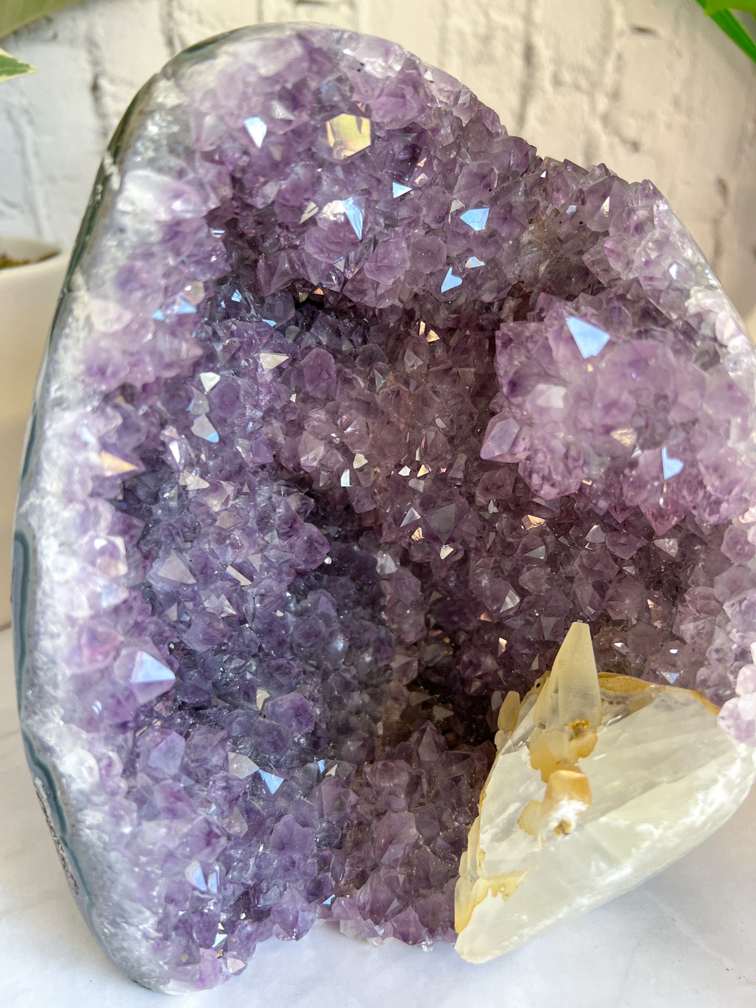 Amethyst Cut base with Calcite inclusion - Crystal Love Treasures