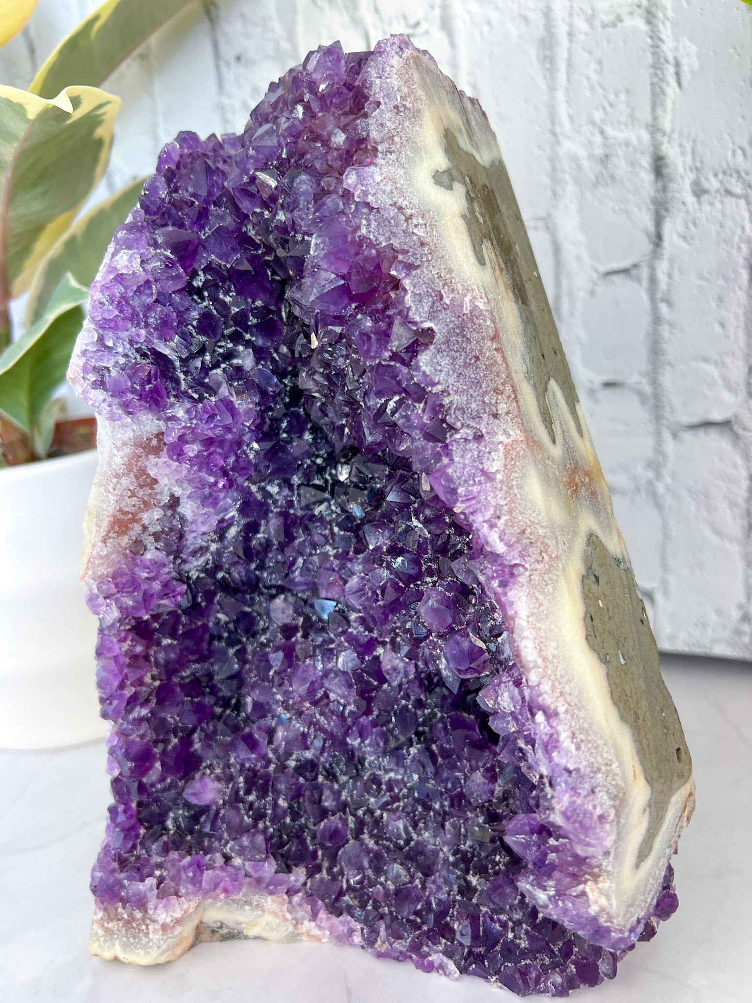 Amethyst Cut base with Quartz inclusions - Crystal Love Treasures