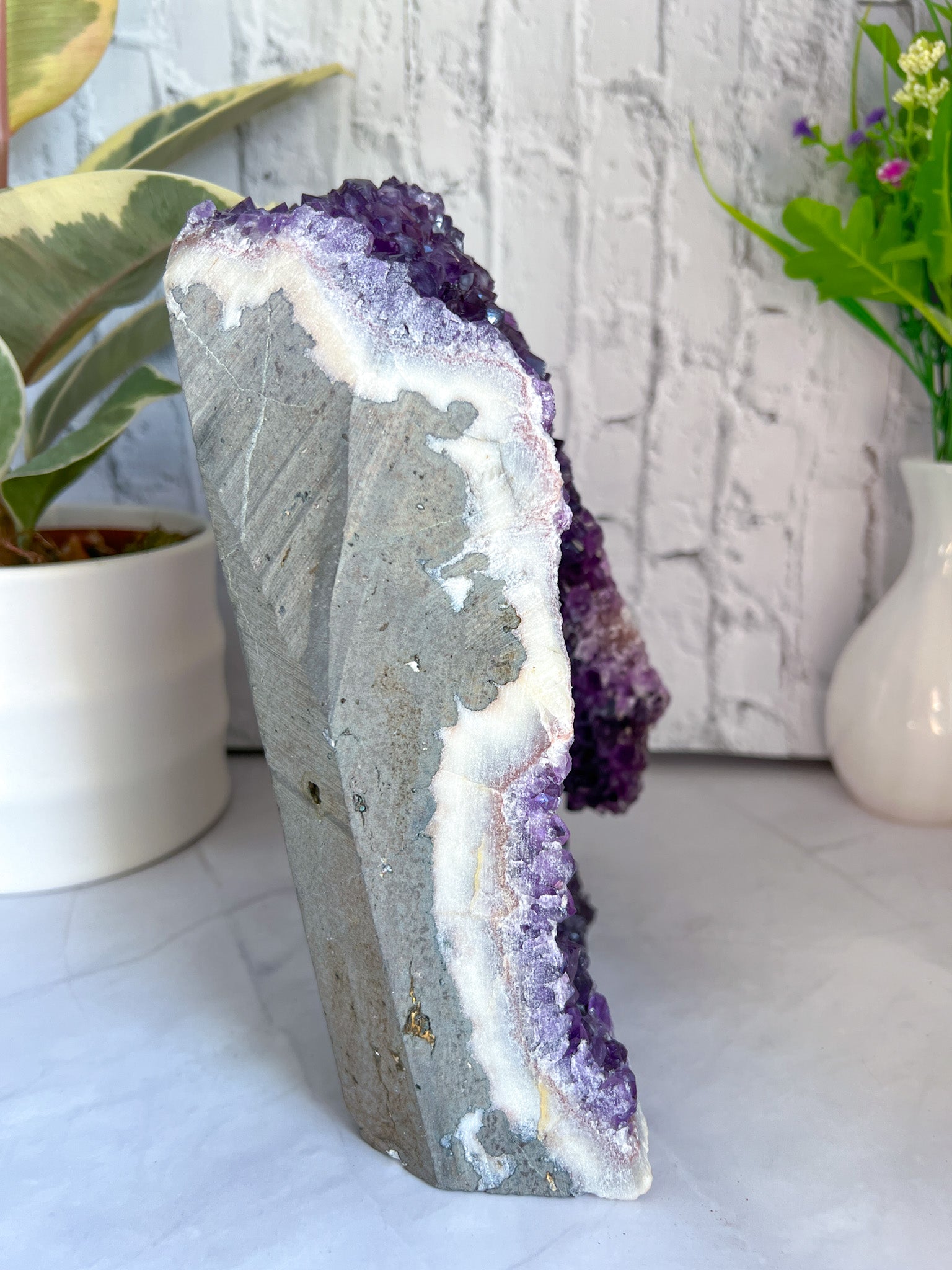 Amethyst Cut base with Quartz inclusions - Crystal Love Treasures