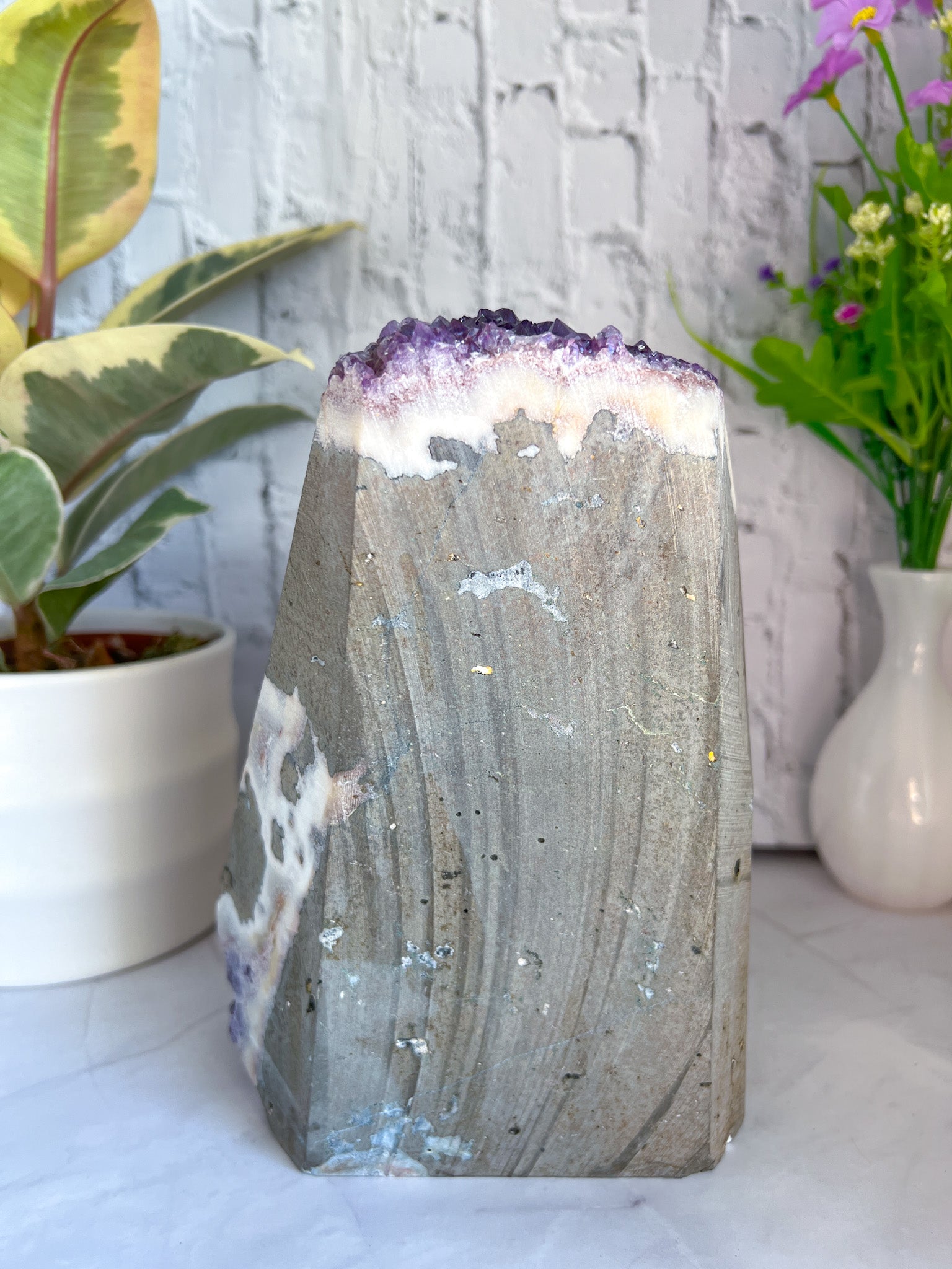 Amethyst Cut base with Quartz inclusions - Crystal Love Treasures