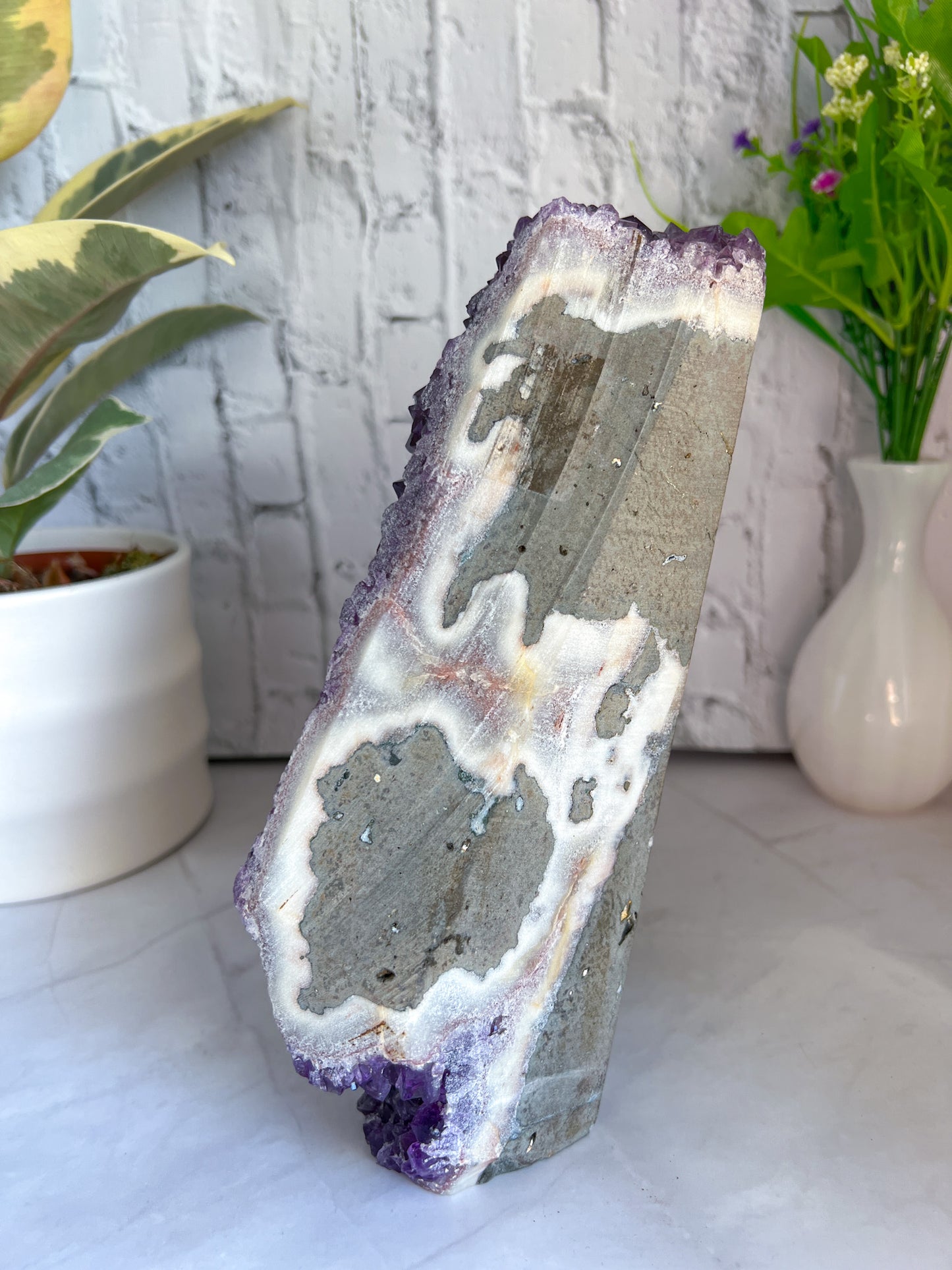 Amethyst Cut base with Quartz inclusions - Crystal Love Treasures