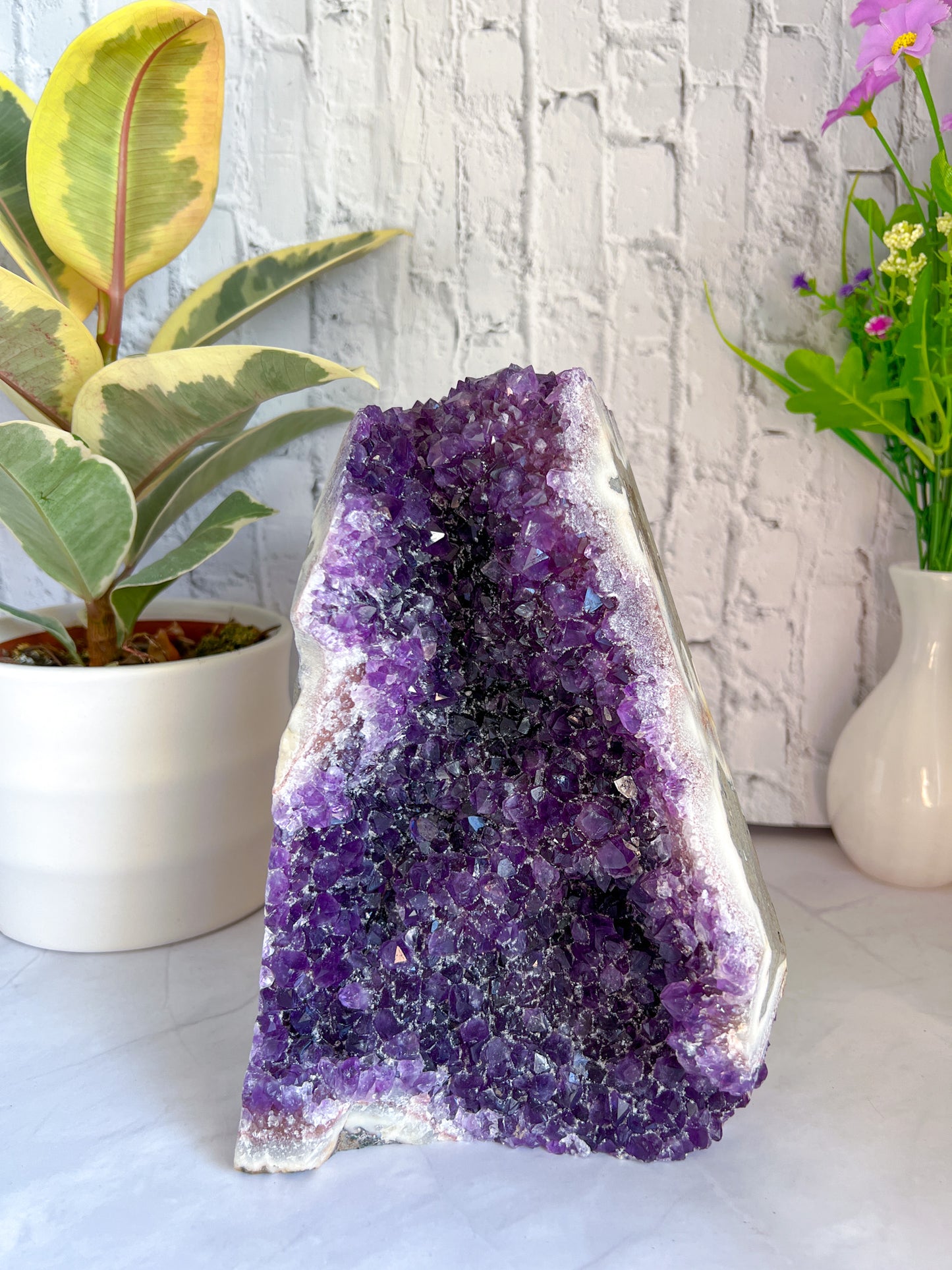Amethyst Cut base with Quartz inclusions - Crystal Love Treasures