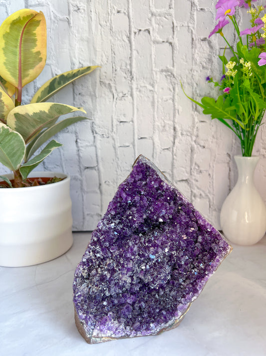Amethyst Cut base with Quartz inclusions - Crystal Love Treasures