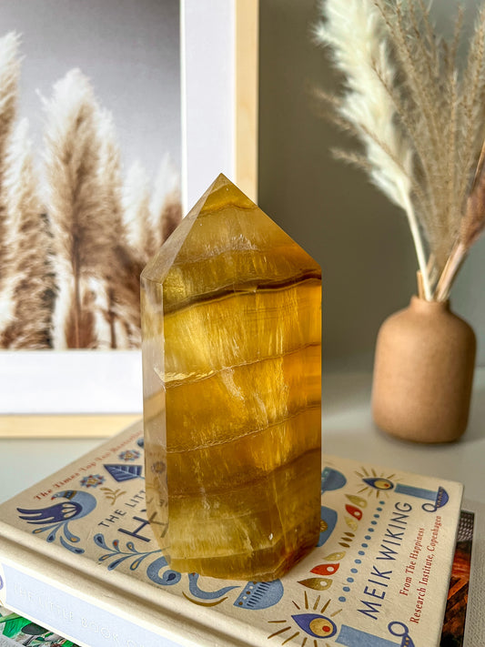 Yellow Banded Fluorite Tower - Crystal Love Treasures