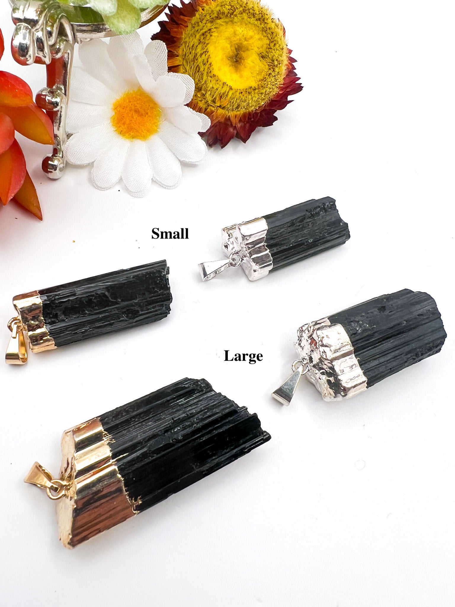 Electroplated Gold/Silver Black Tourmaline Pendant - Crystal Love Treasures