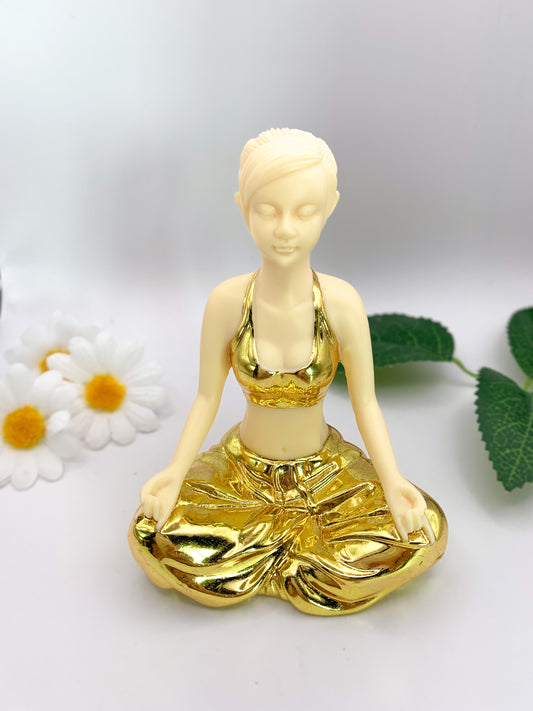 Tagua Nut Ivory Nut Yoga Goddess Carving with Gold - Crystal Love Treasures