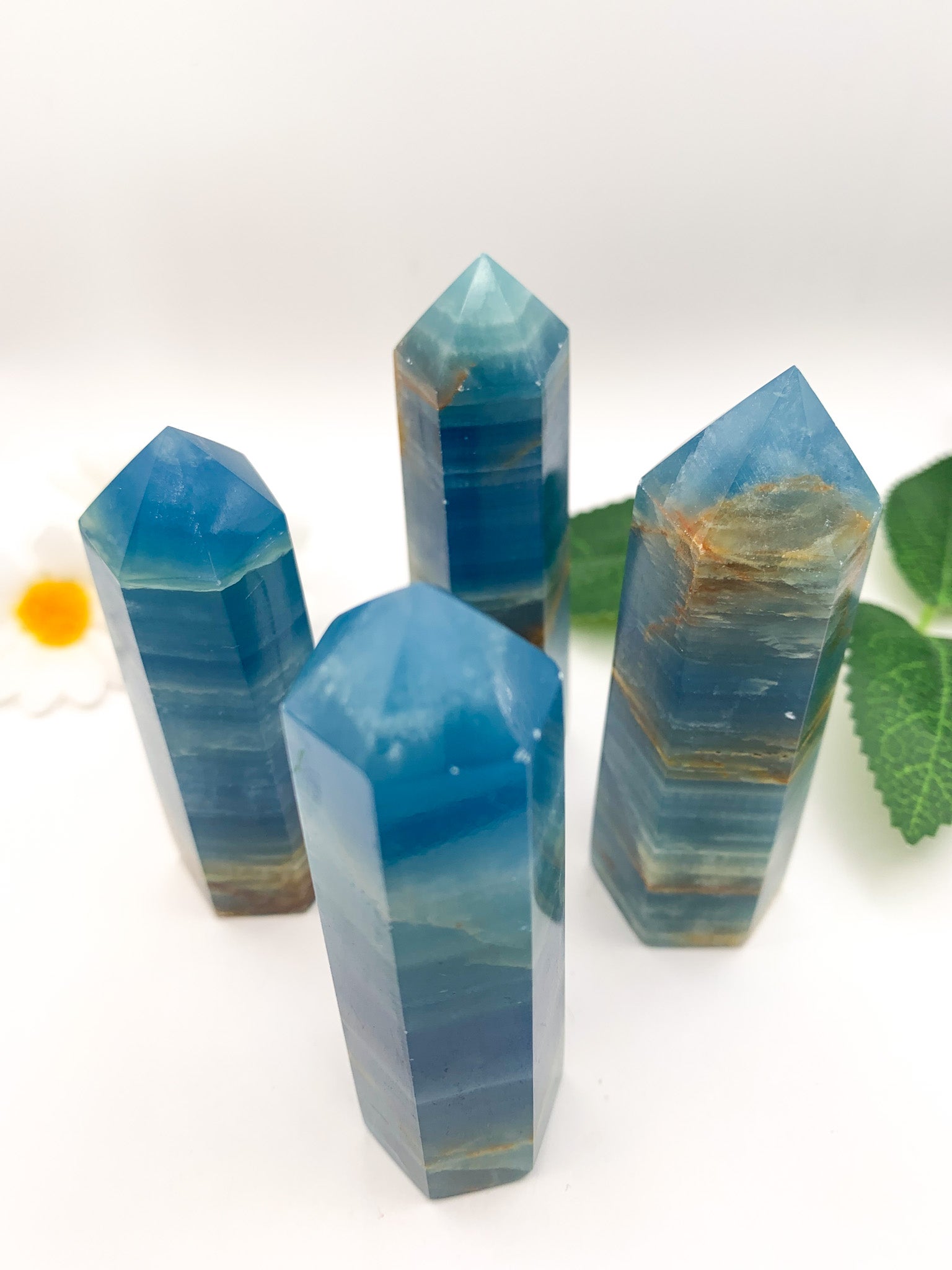 Lemurian Aquatine Calcite Tower/ Argentinian Blue Onyx (Rare) - Crystal Love Treasures