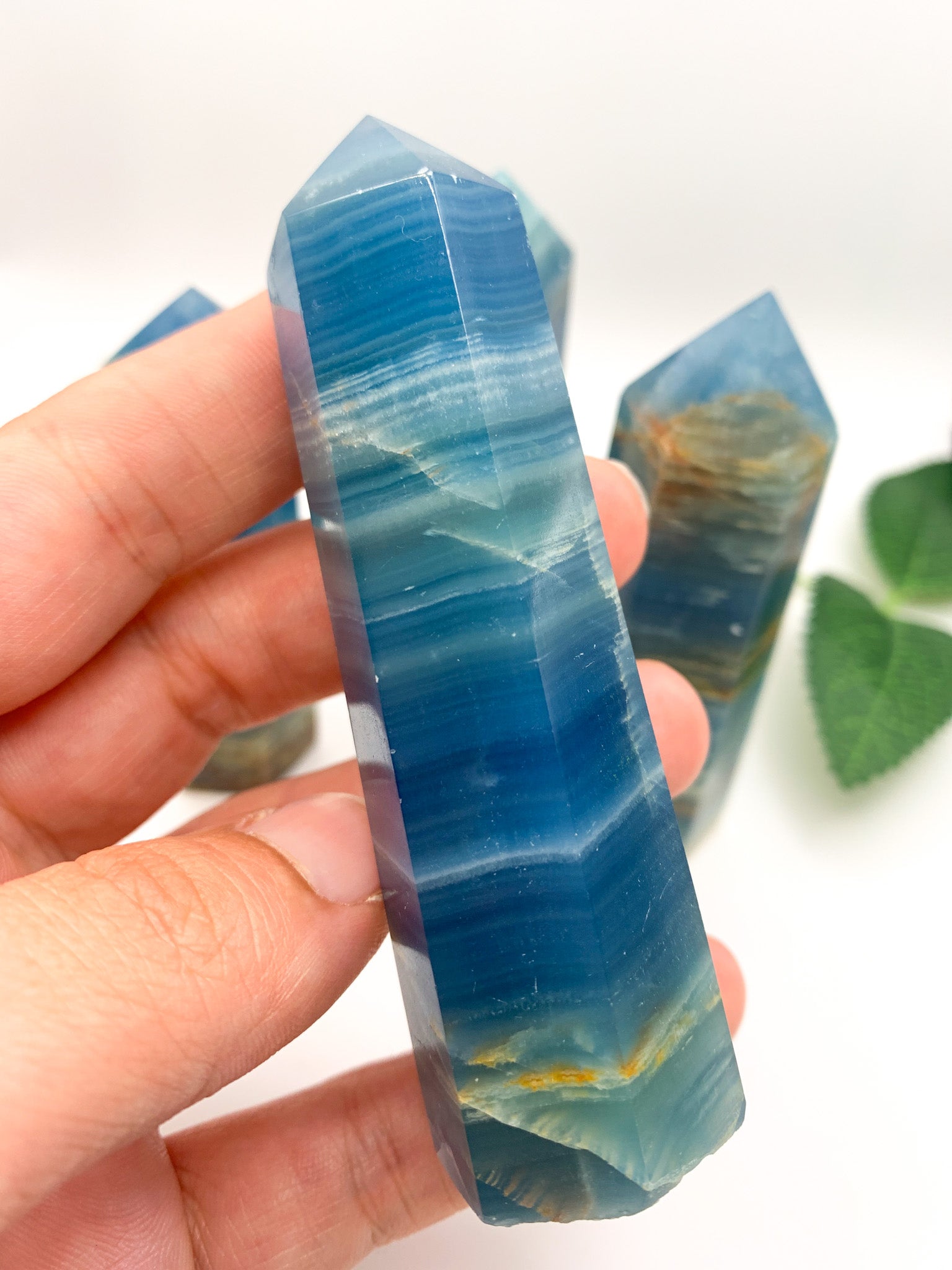 Lemurian Aquatine Calcite Tower/ Argentinian Blue Onyx (Rare) - Crystal Love Treasures