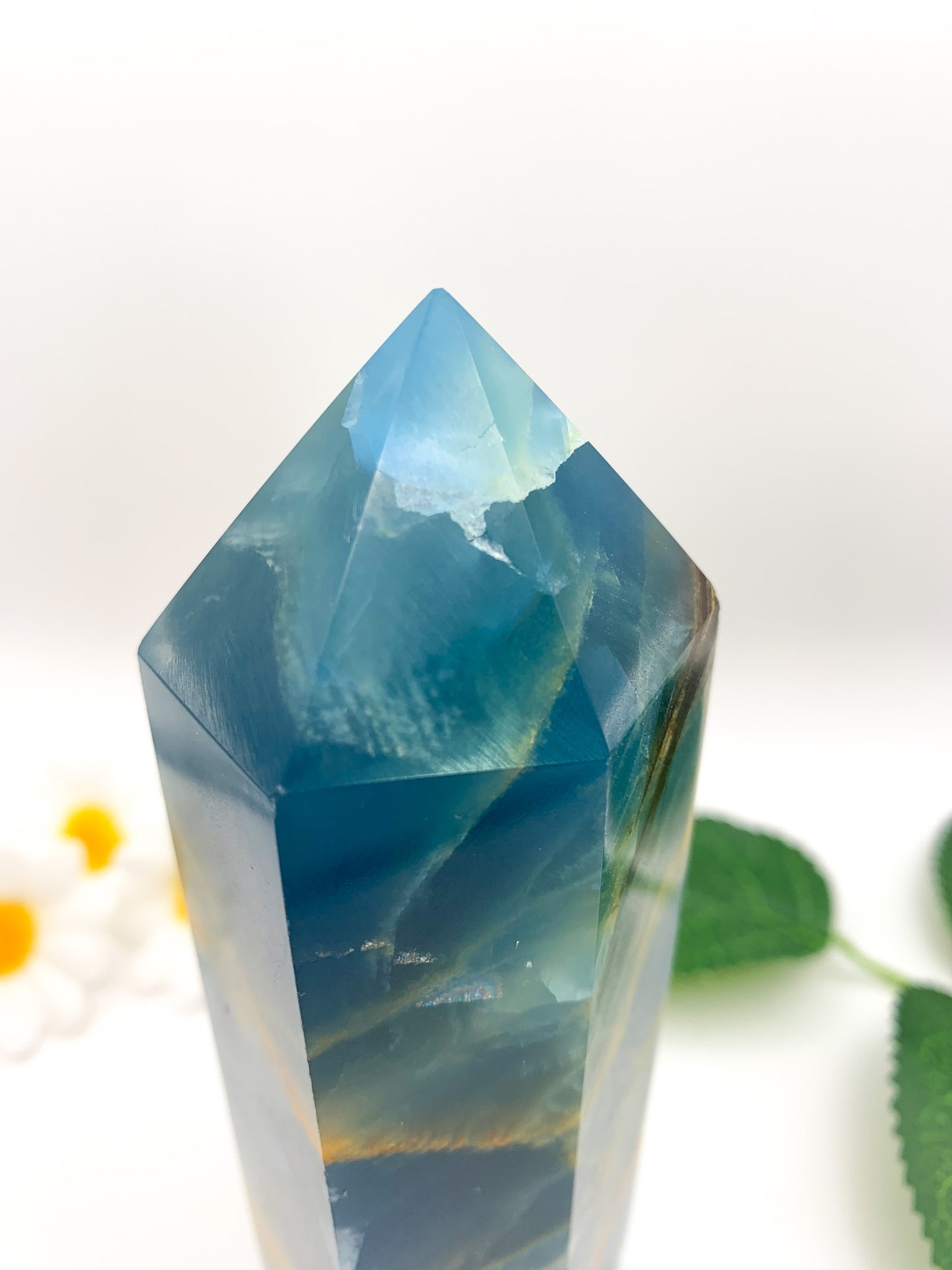 Lemurian Aquatine Calcite Tower/ Argentinian Blue Onyx (Rare) - Crystal Love Treasures