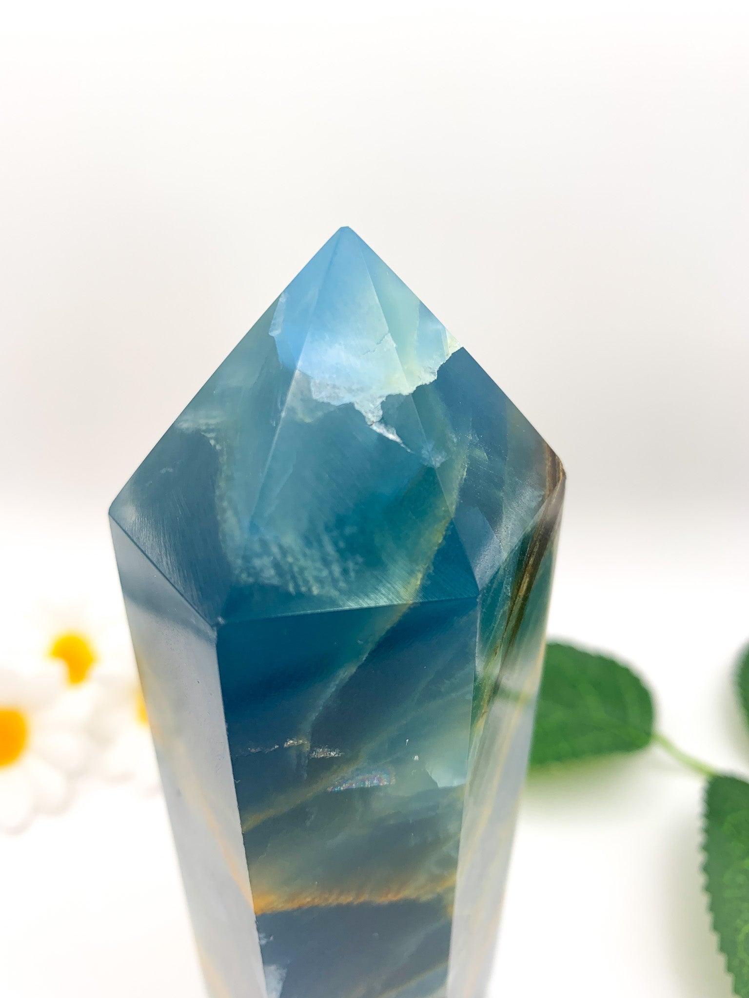 Lemurian Aquatine Calcite Tower/ Argentinian Blue Onyx (Rare) - Crystal Love Treasures