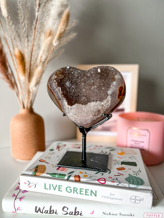 Druzy Carnelian Agate Heart with Custom Stand