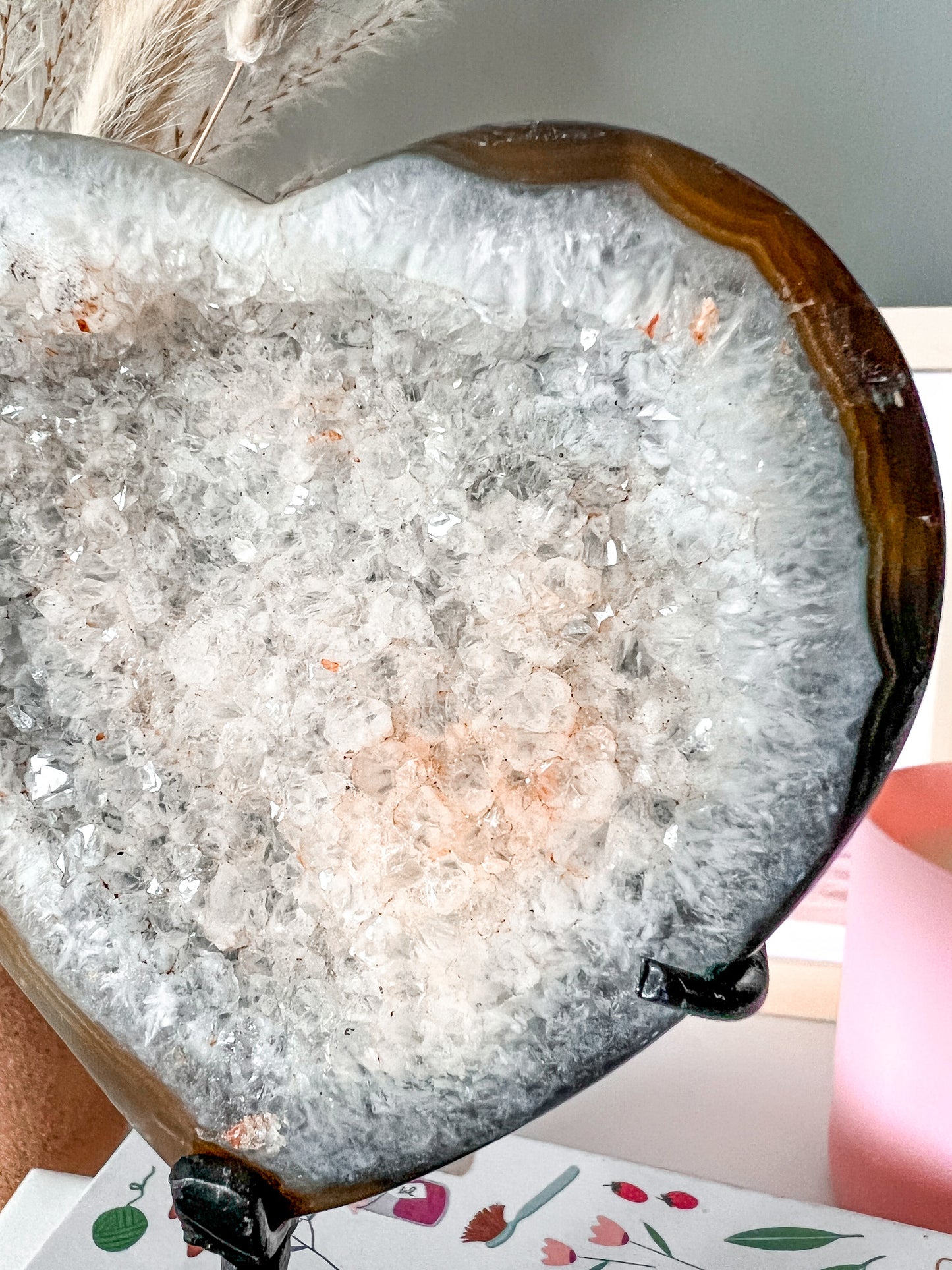 Druzy Carnelian Agate Heart with Custom Stand
