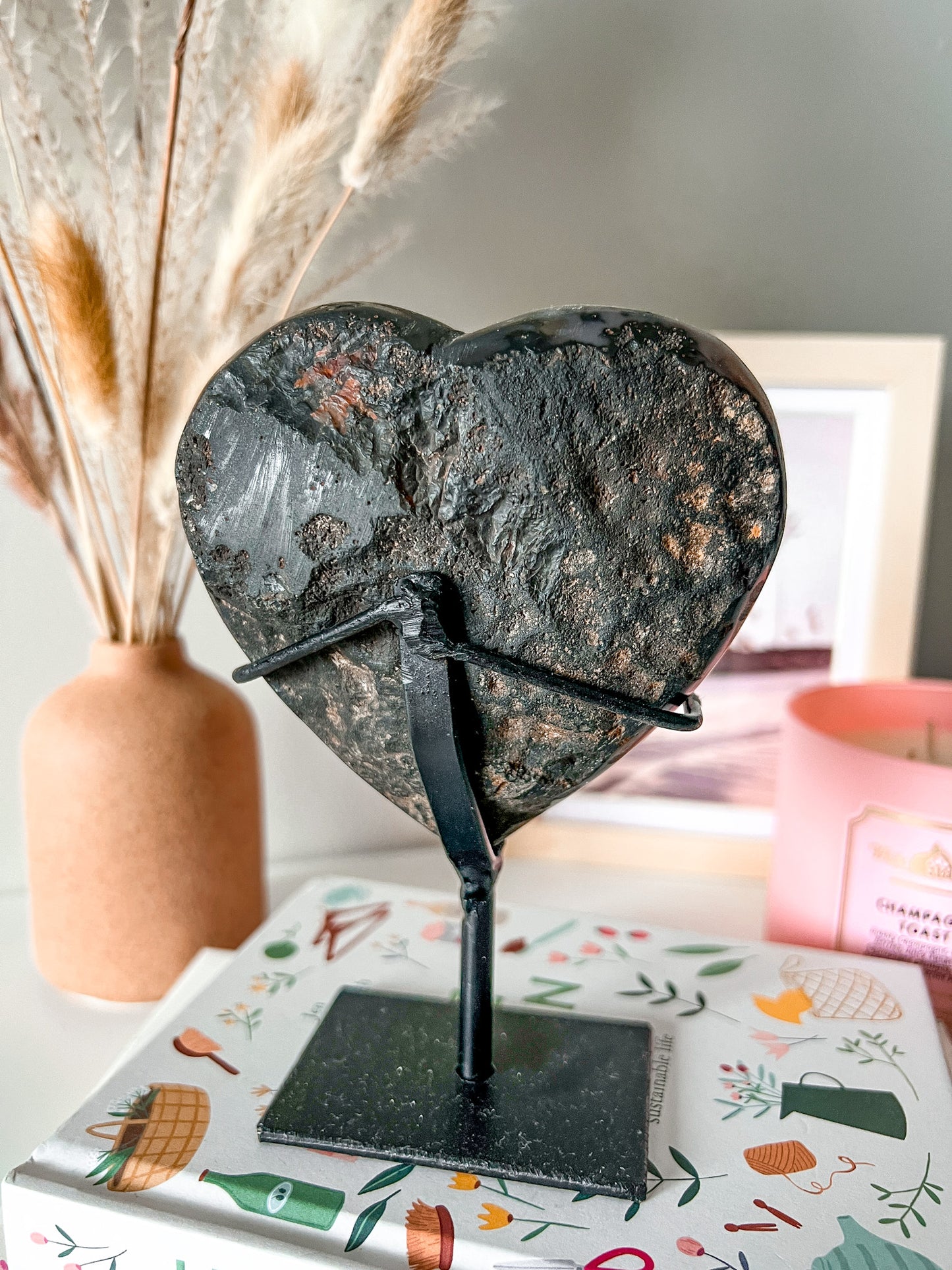 Druzy Carnelian Agate Heart with Custom Stand