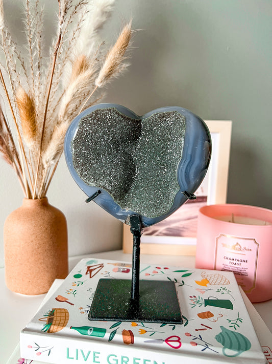 Druzy Agate Heart with Custom Stand