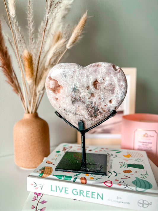 Druzy Pink Amethyst Heart with Custom Stand