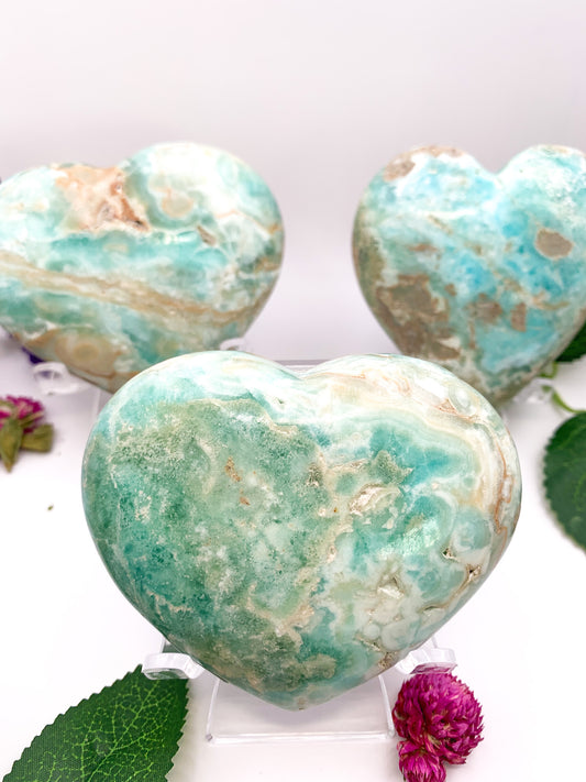 Blue Aragonite Heart (Caribbean Calcite) - Crystal Love Treasures