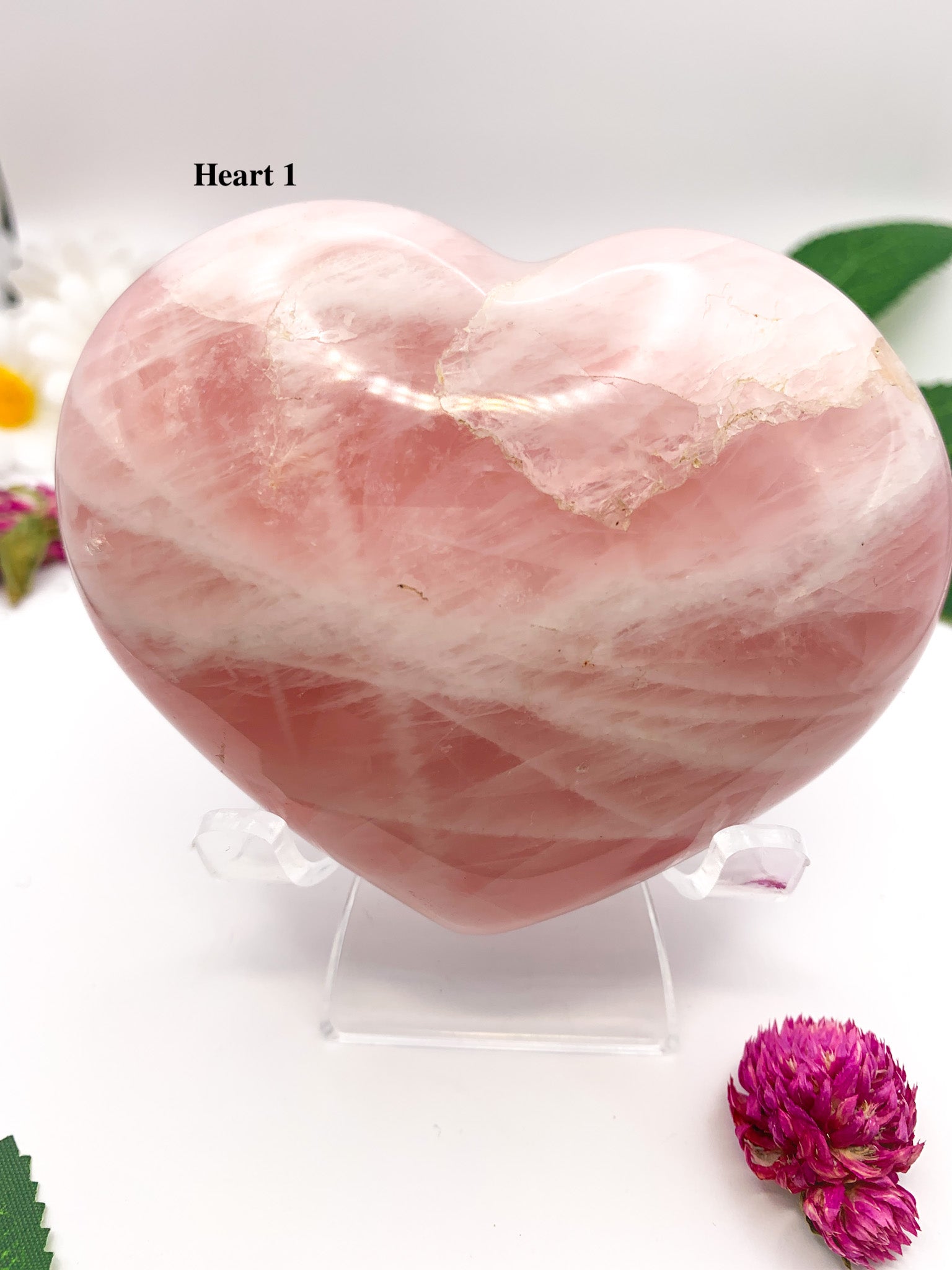 Rose Quartz Heart (white banding) - Crystal Love Treasures
