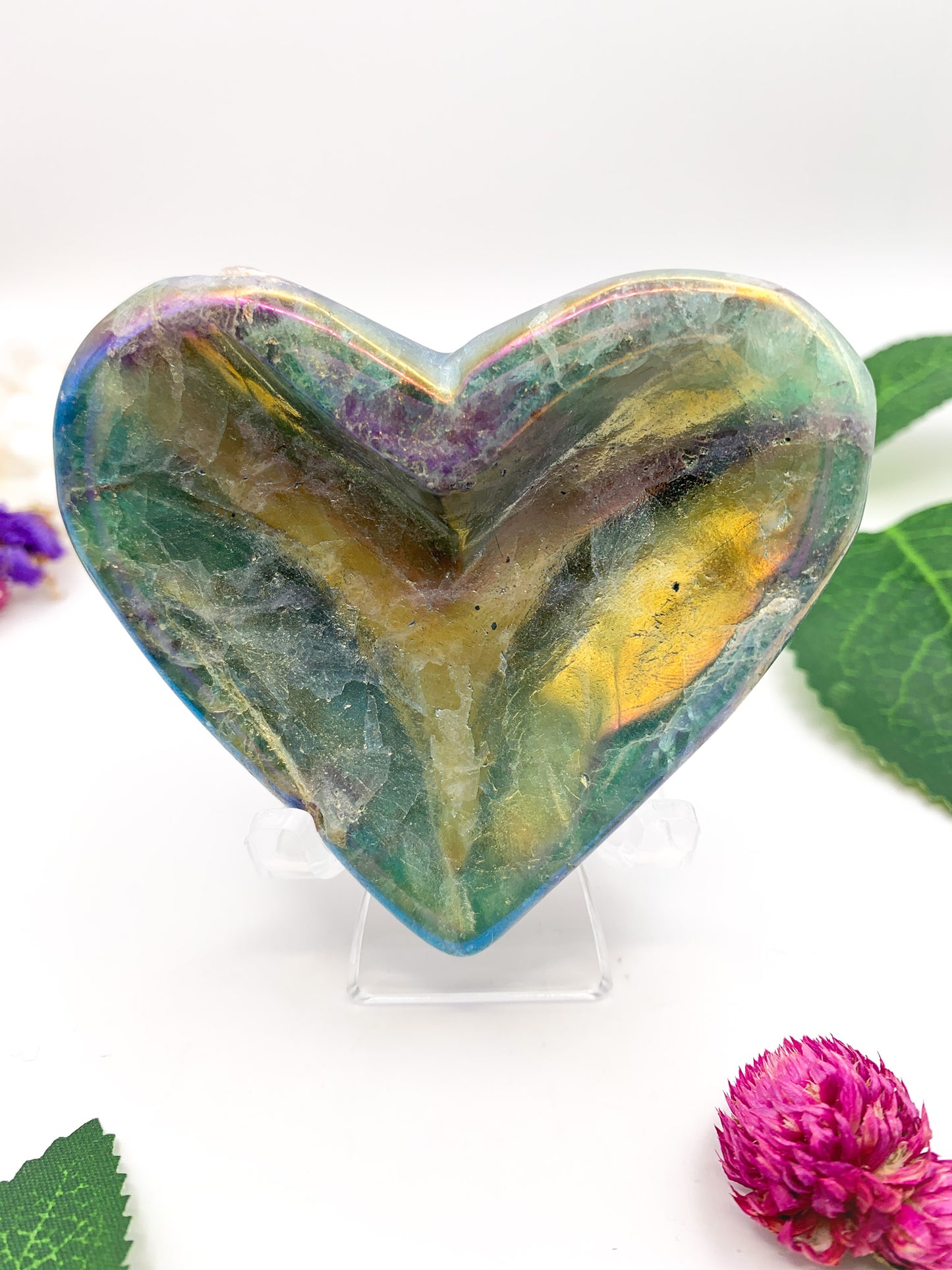 Aura Fluorite Heart Bowl - Crystal Love Treasures