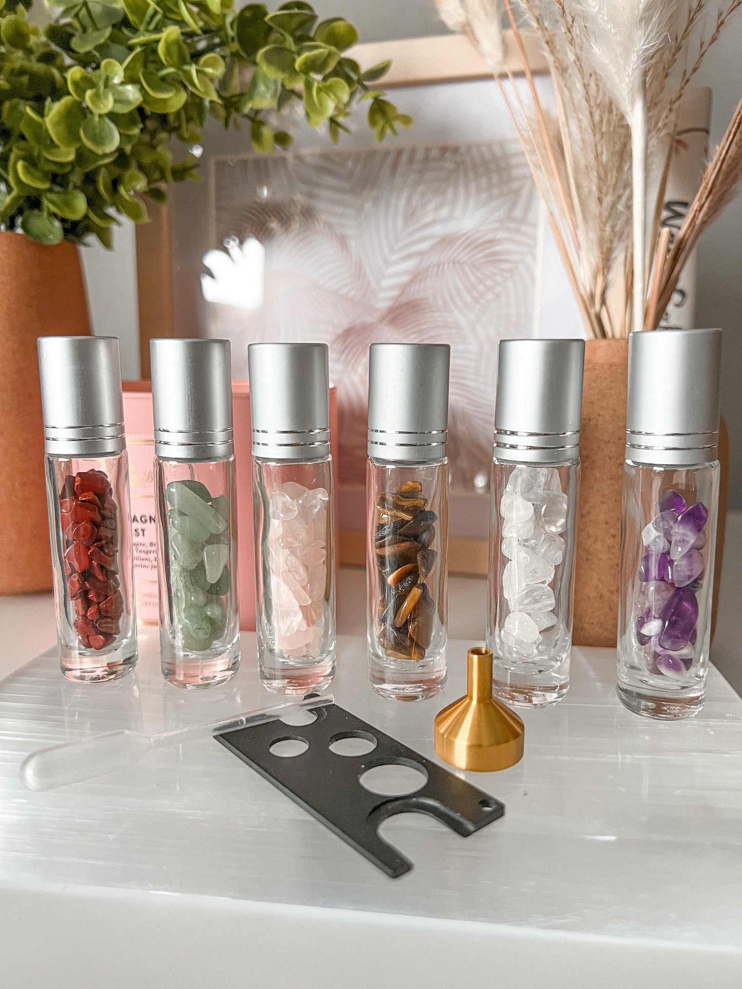 Natural Gemstone Essential Oil Roller Bottle Set