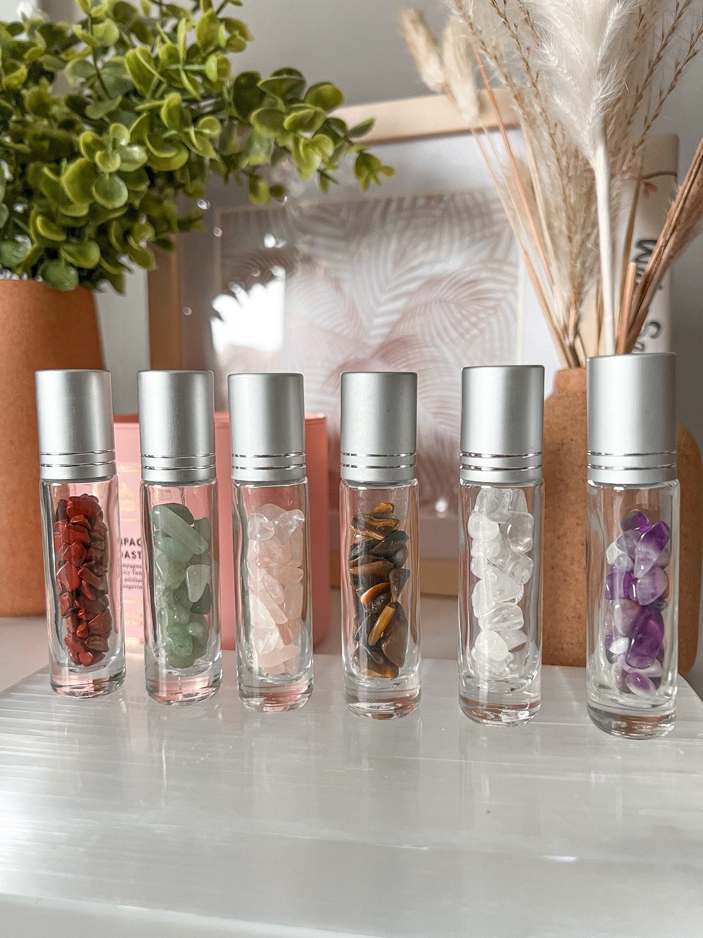 Natural Gemstone Essential Oil Roller Bottle Set