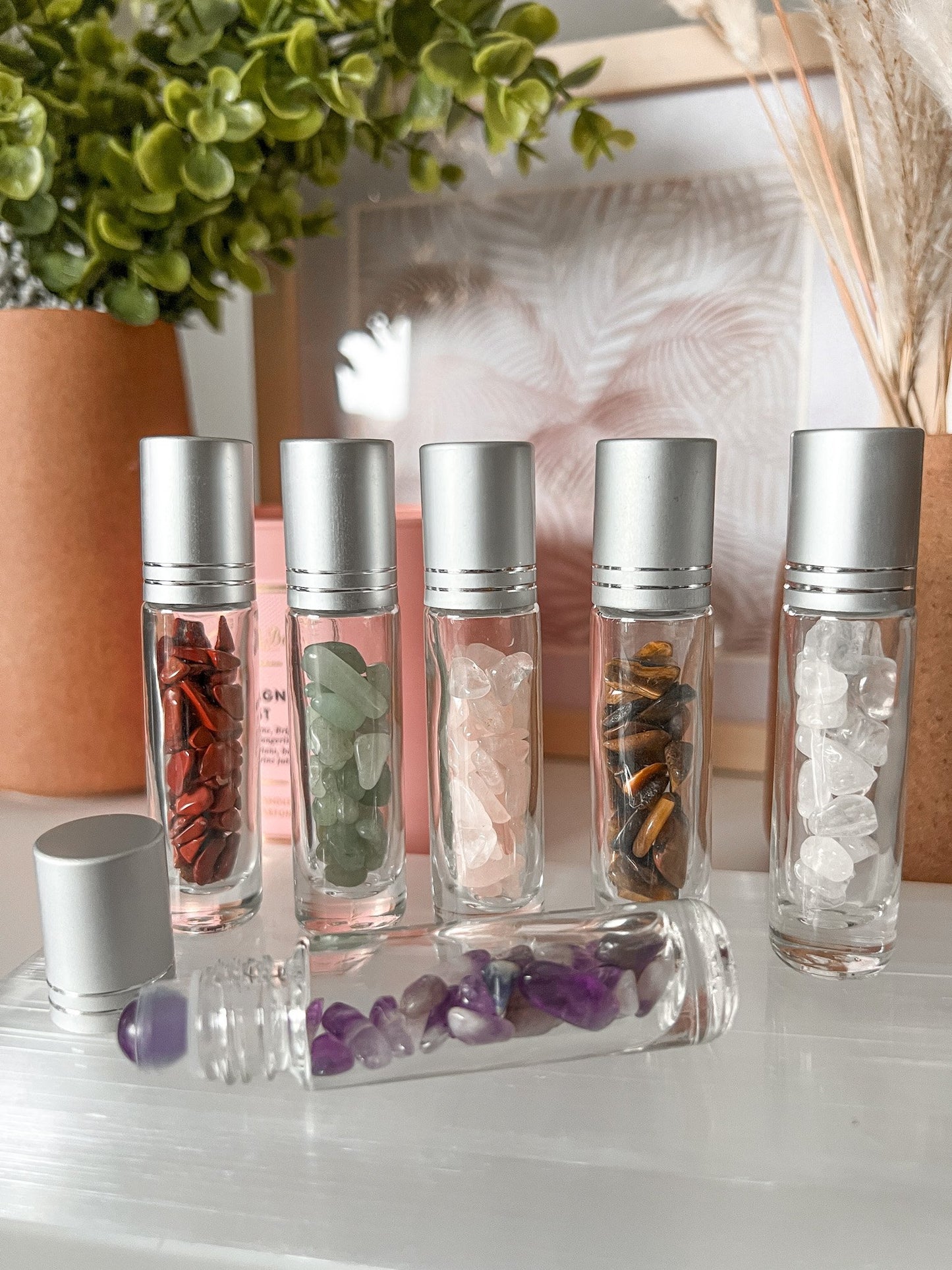 Natural Gemstone Essential Oil Roller Bottle Set