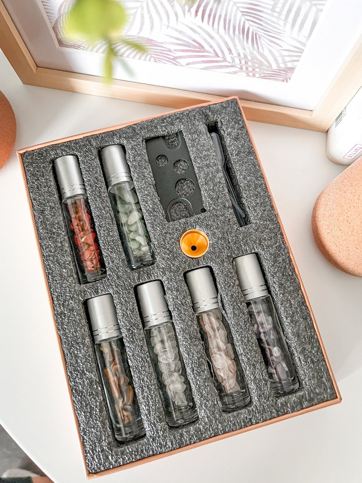 Natural Gemstone Essential Oil Roller Bottle Set